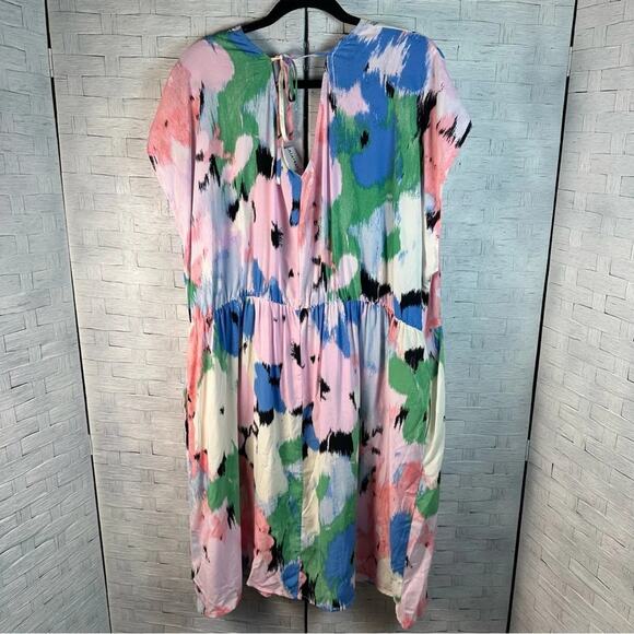 AVA & VIV mine Dress pastel colorful v-neck coastal spring Bohemian plus size - Picture 2 of 10